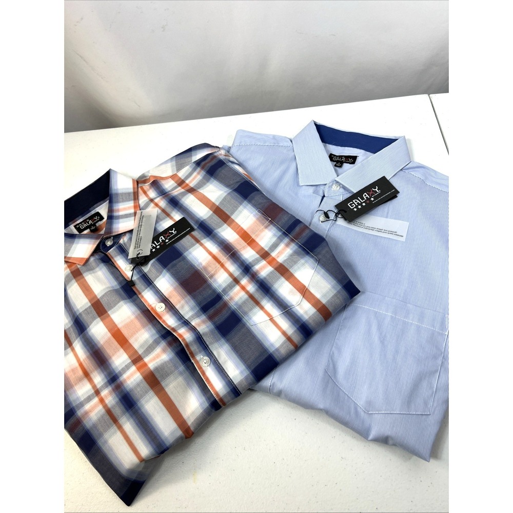 NWT Galaxy Men's Bundle of Two Slim Fit Contrasting Cuff Button Up Shirt Size L